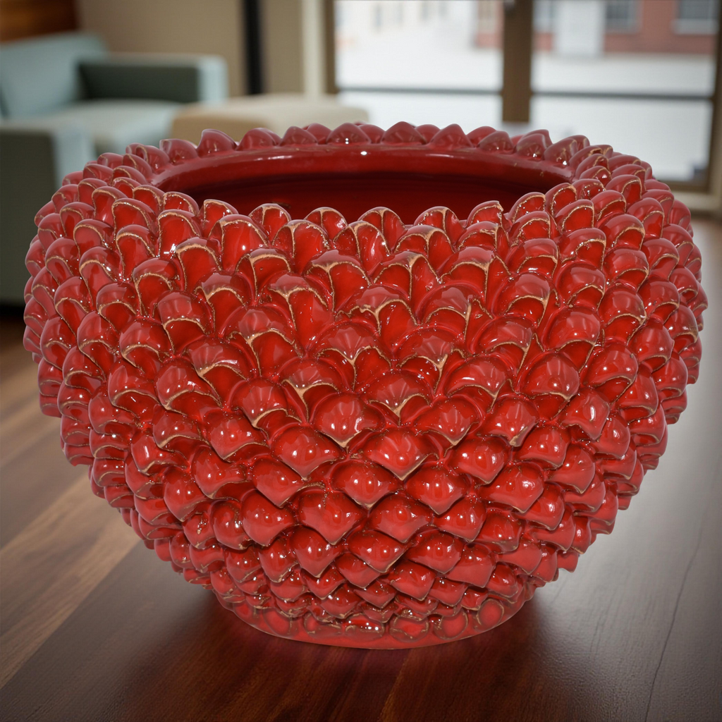 Cachepot a pigna Rosso Fuoco in ceramica artigianale di Caltagirone