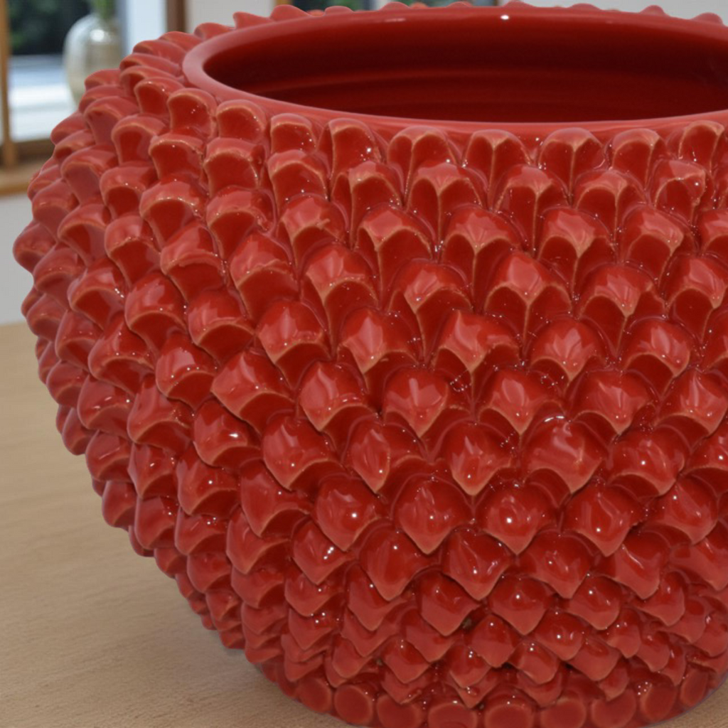 Cachepot a pigna Rosso Fuoco in ceramica artigianale di Caltagirone