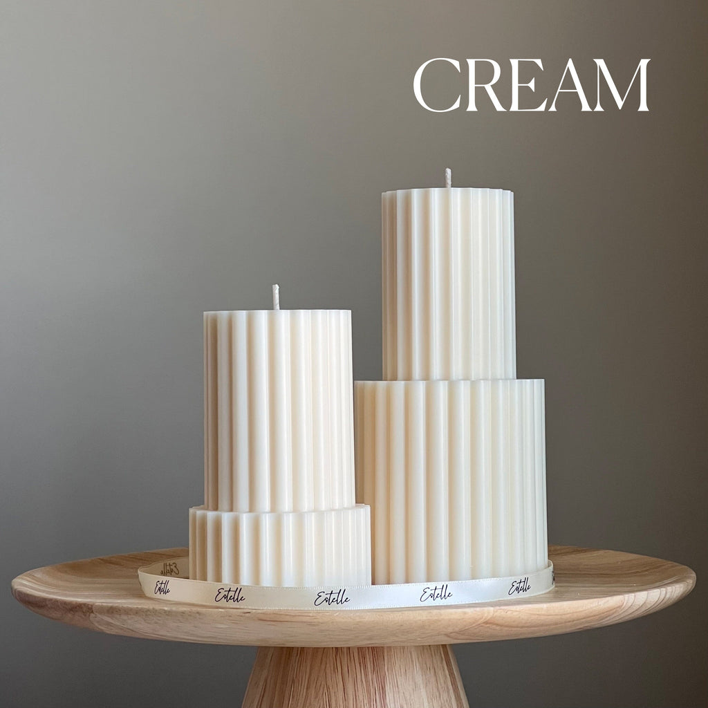 Ribbed Pillar Candle | Soy Wax Candle | Decorative Handmade Candle | Aesthetic Candle| Shaped White Candle| Unscented Candles| Unique Candle