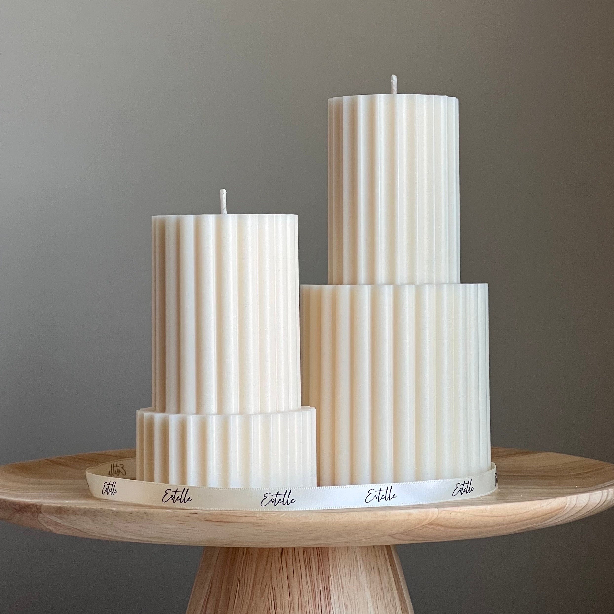 Ribbed Pillar Candle | Soy Wax Candle | Decorative Handmade Candle | Aesthetic Candle| Shaped White Candle| Unscented Candles| Unique Candle