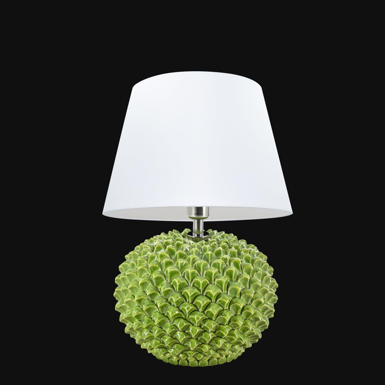 Lume palla a pigna in diverse misure, Decoro in Verde Foglia in Ceramica di Caltagirone