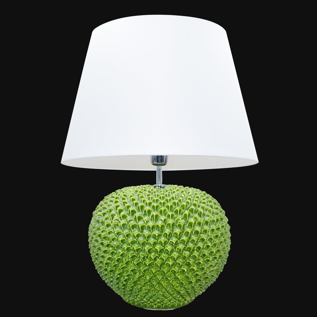 Lume palla a pigna in diverse misure, Decoro in Verde Foglia in Ceramica di Caltagirone